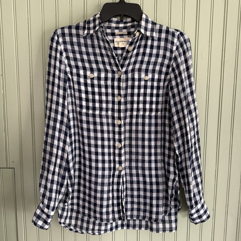 Denim & Supply Ralph Lauren Utility Blue Gingham Blouse Top Button-Up Shirt XS
